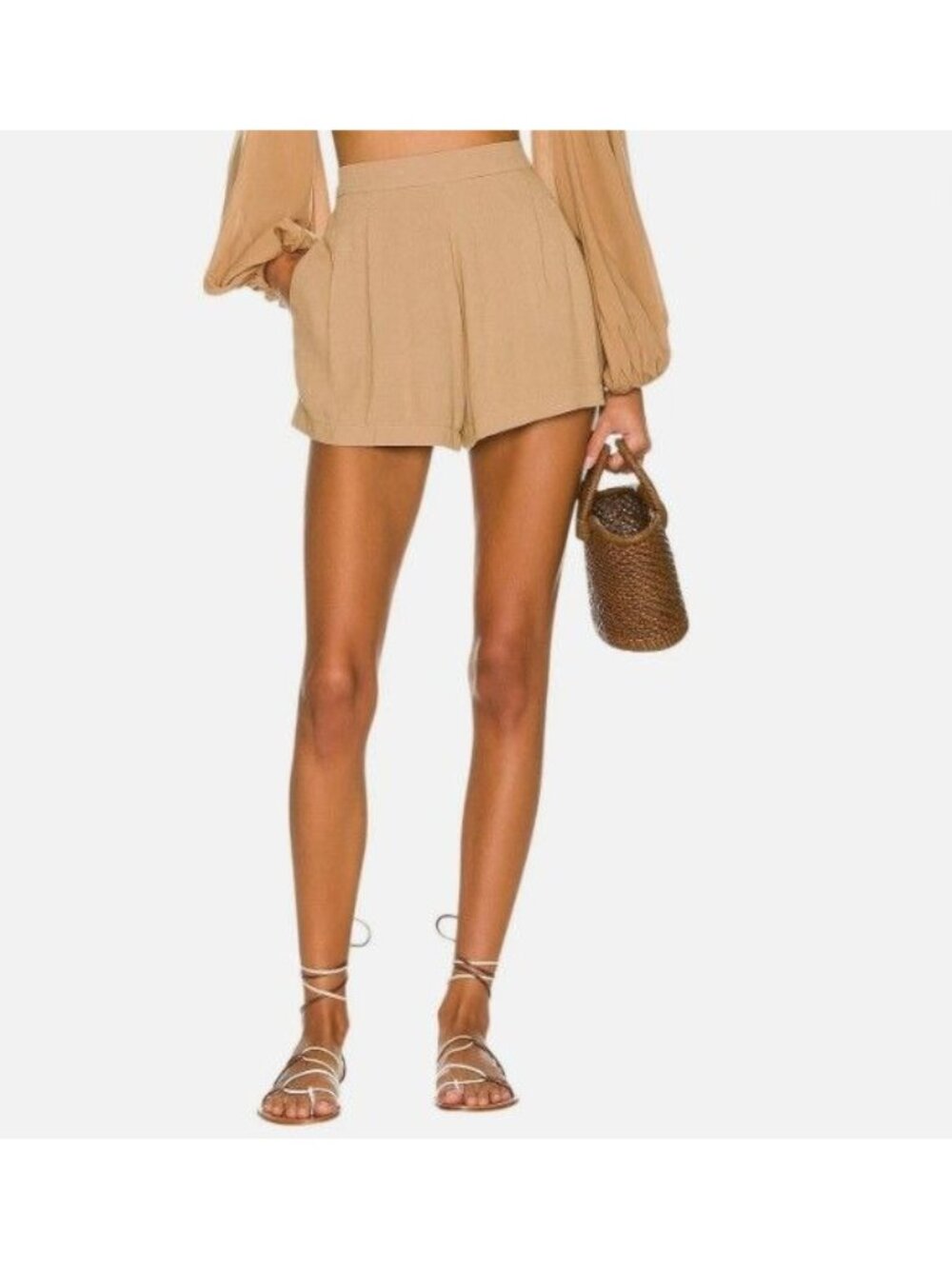 Indah Lilly Shorts XS Mocha Tan 100% Viscose Lightweight Pleated Back Zipper